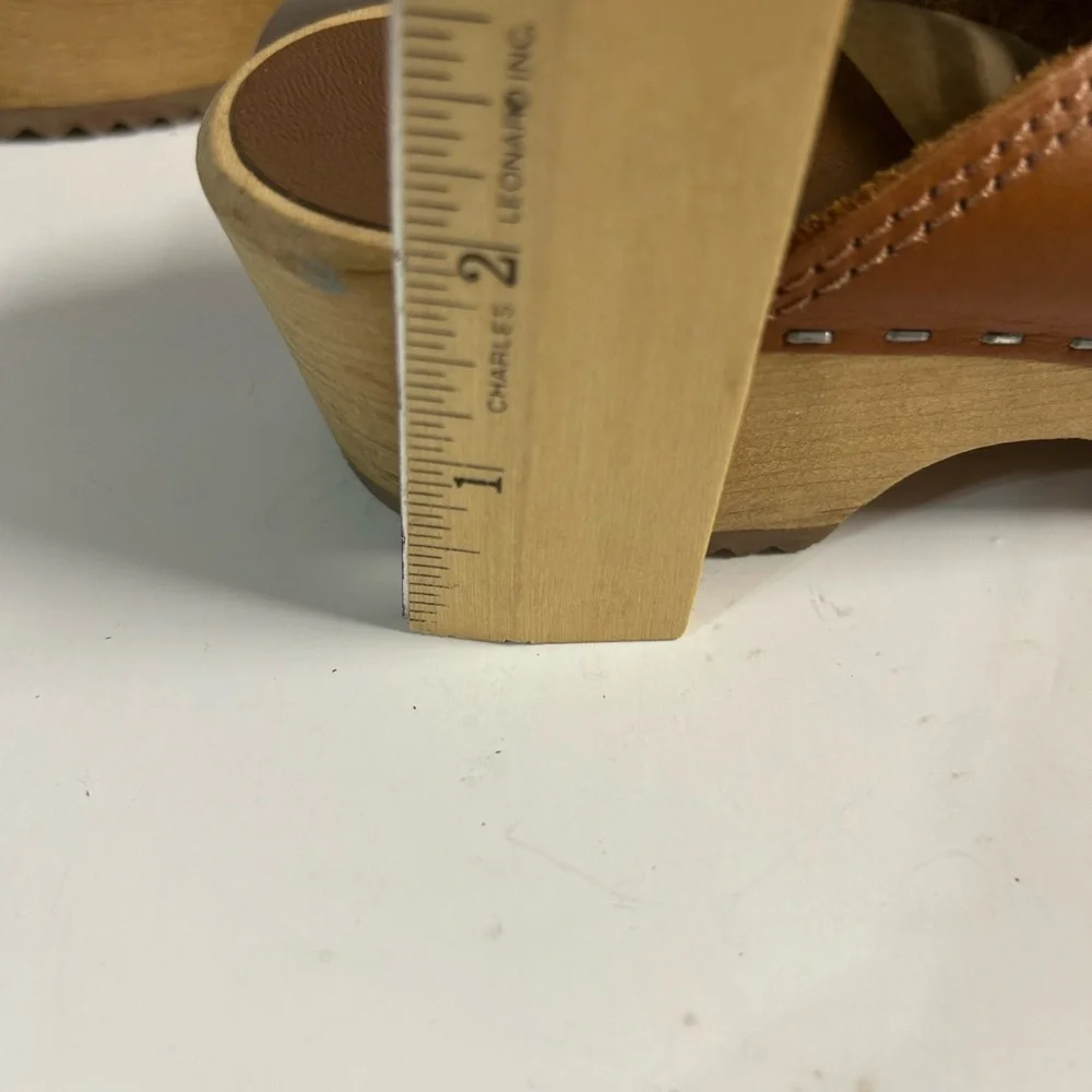 MIA Swedish Women's Traditional Wood Heel Leather Slide On Shoes SZ 38